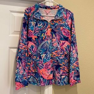 Lilly Pulitzer Skipper Popover 1/2 Zip Pullover Jacket Fish Ocean UPF 50+ Size L